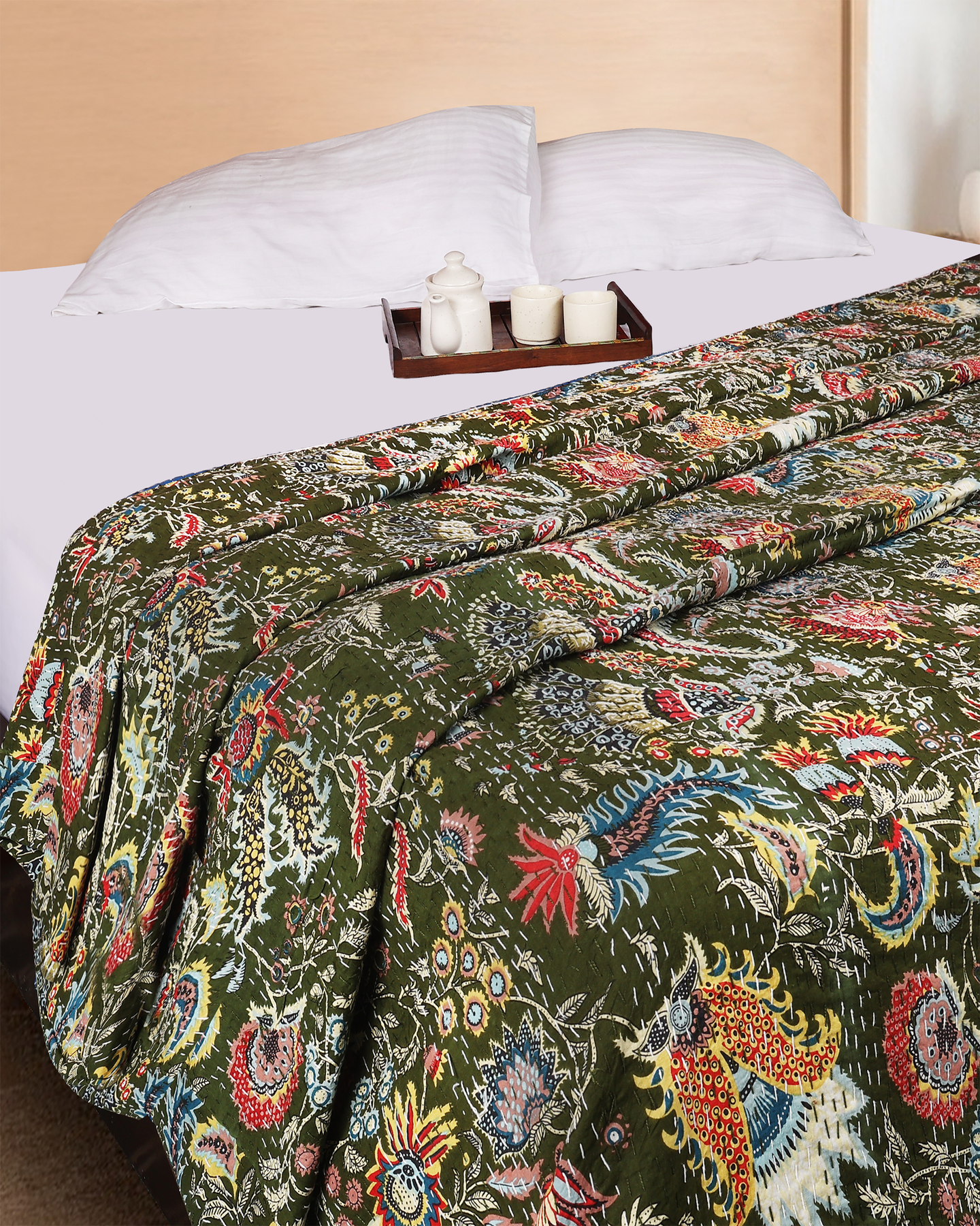 Handblocked Printed Hand Kantha Double Bed Dohar/Bed Cover